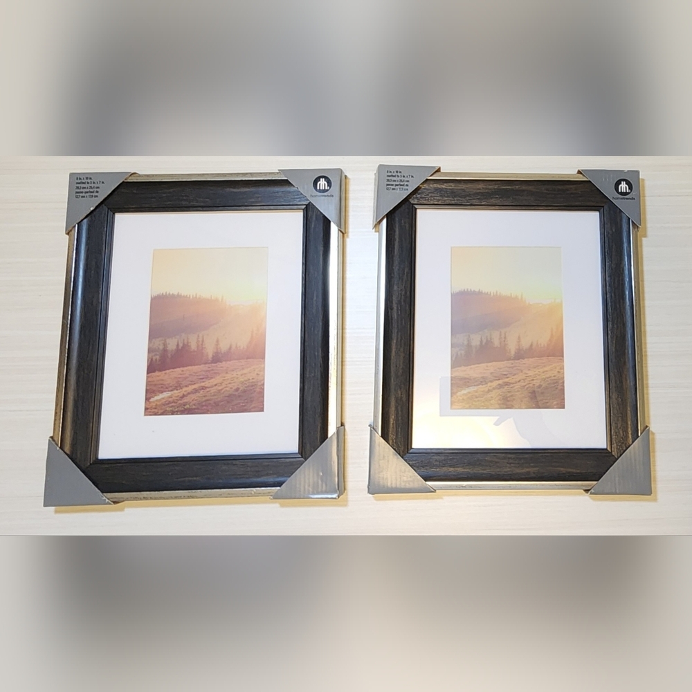 Set of 2 8x10 Wood Picture Frames – Metallic Detail with White Mat